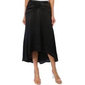 Nicole Miller Skirt 12 Women's Black Satin Knot Waist High Low Dressy Date Night